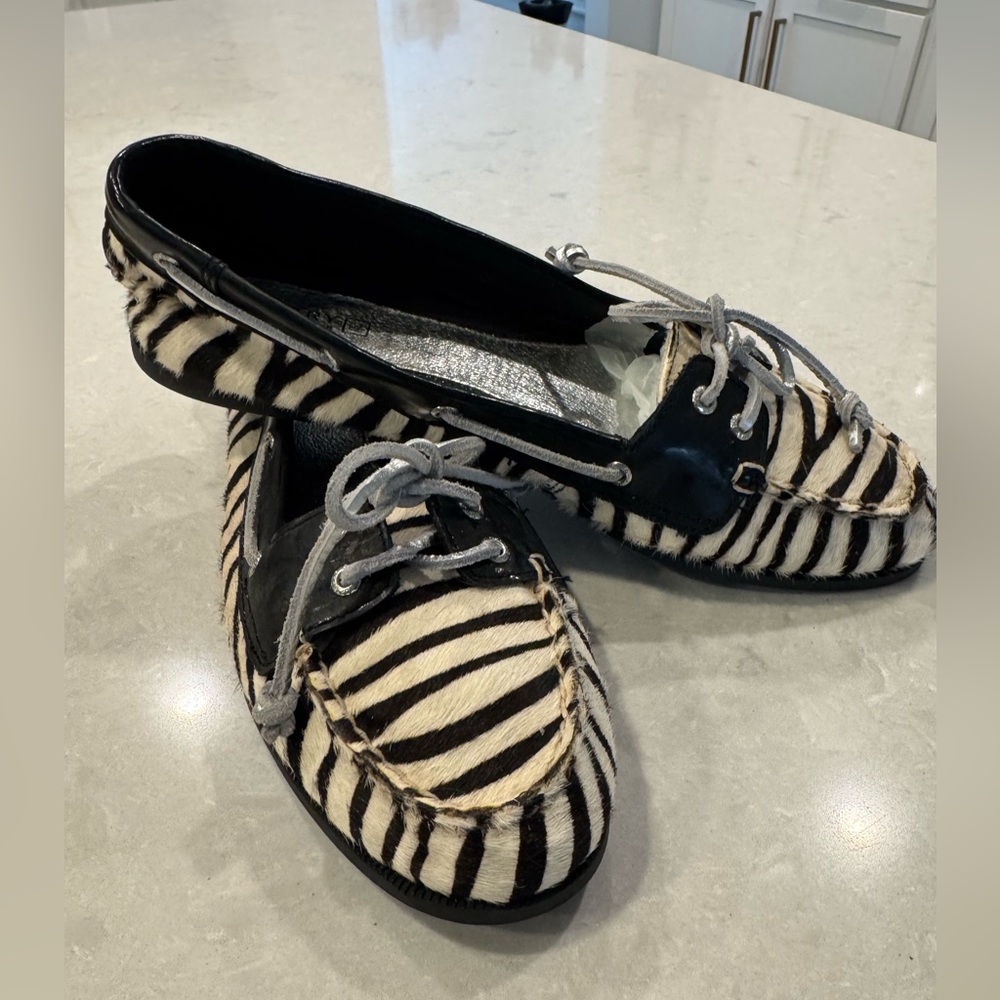 Sperry Black and White Zebra Print Loafers